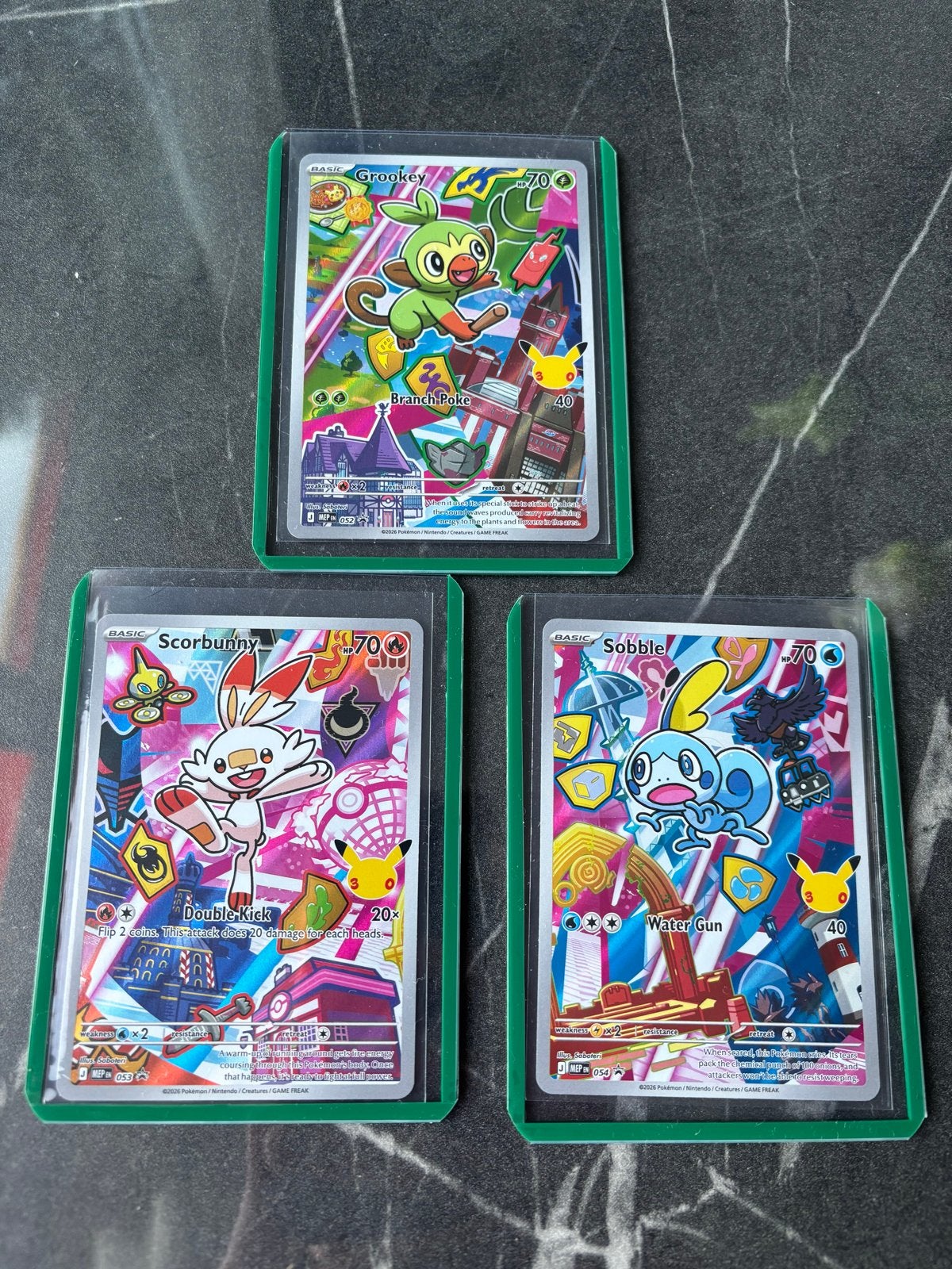 Pokémon kaarten: Grookey, Scorbunny, Sobble (3 stuks), Ophalen, Nieuw, Meerdere kaarten, Foil
