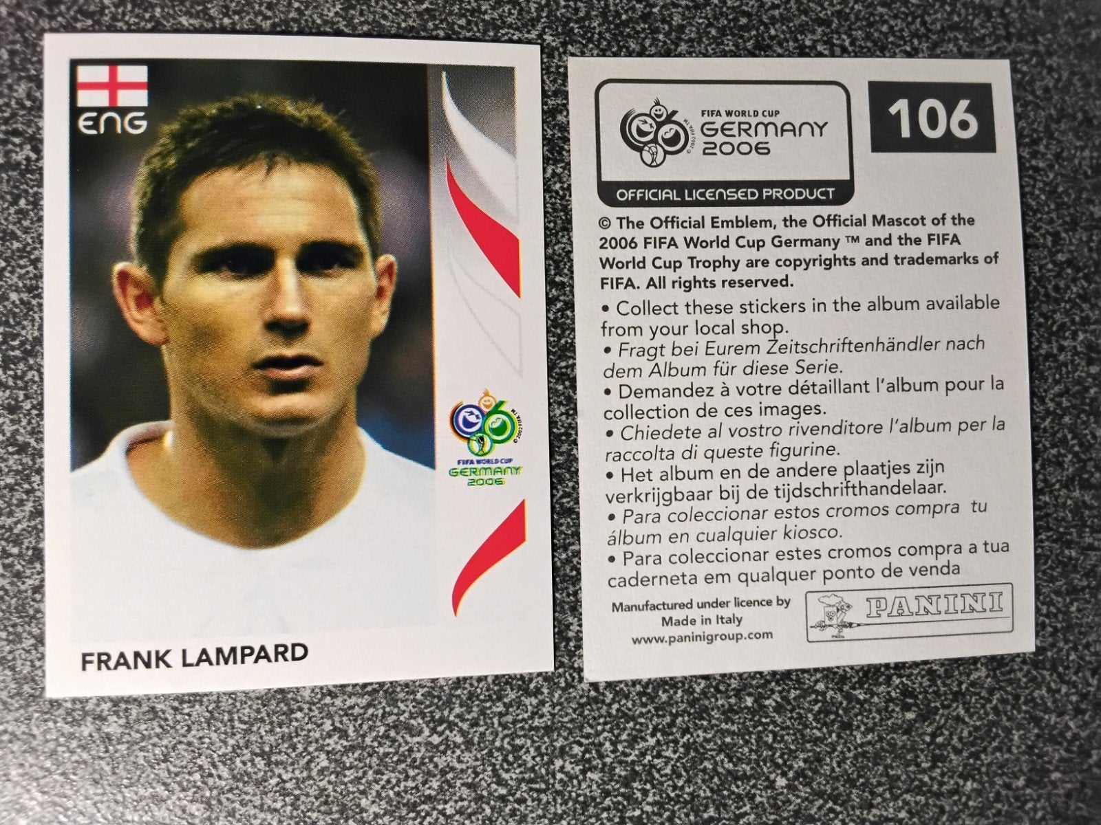 Panini WK 2006 Frank Lampard Engeland Sticker, Ophalen of Verzenden, Zo goed als nieuw, Poster, Plaatje of Sticker
