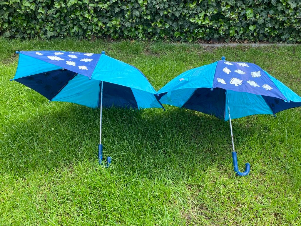 2 Kinderparaplu's met Dinosaurusprint - Blauw/Turquoise, Sieraden, Tassen en Uiterlijk, Paraplu's, Ophalen of Verzenden, Gebruikt