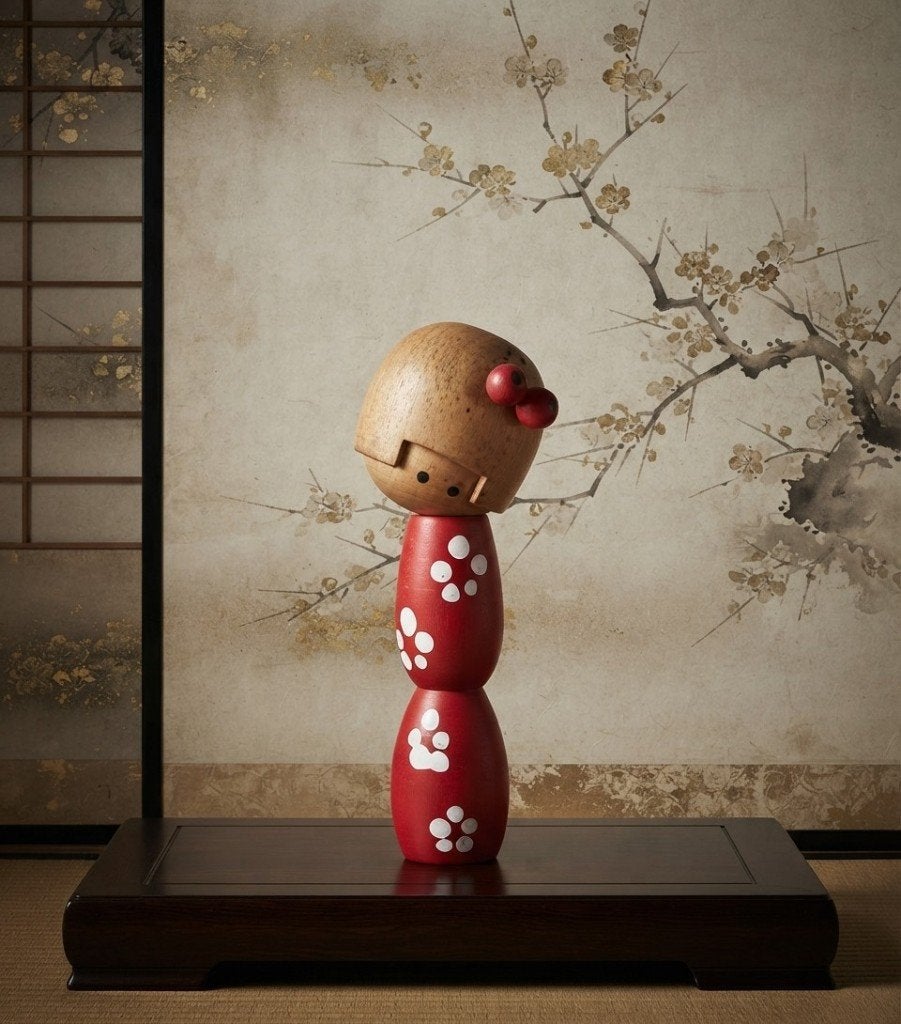 Lieve gesigneerde Kanzashi Kokeshi, Antiek en Kunst, Hout, Handgemaakt, Verzenden, 15 cm