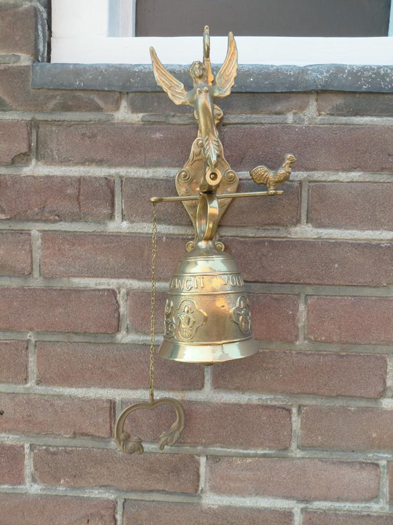 Antieke bronzen deurbel met engel en haan kloosterbel, Antiek en Kunst, Ophalen of Verzenden, Brons