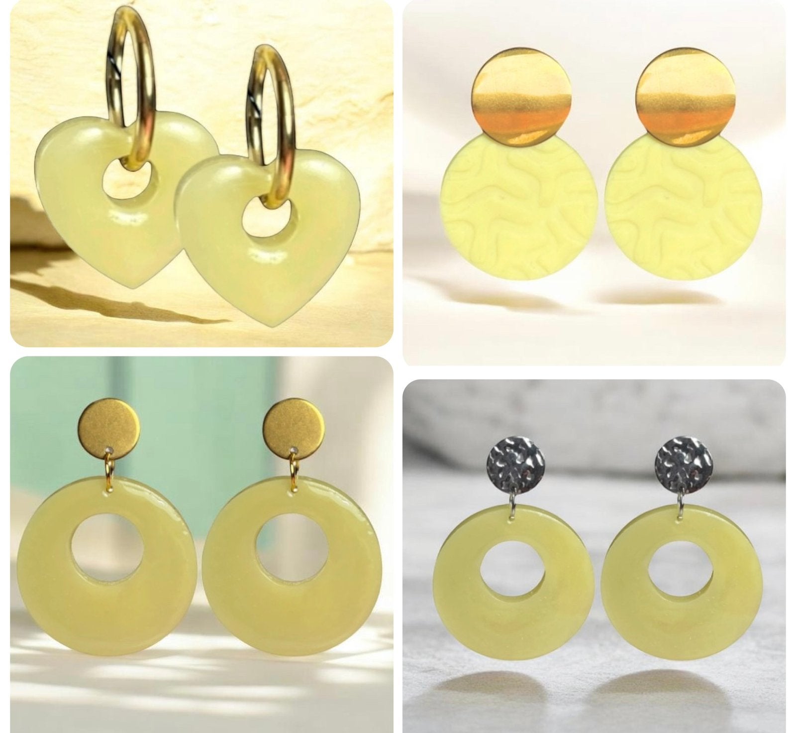 Handgemaakte oorbellen van RVS met klei/epoxy hangers, Sieraden, Tassen en Uiterlijk, Oorbellen, Overige materialen, Hangers, Geel
