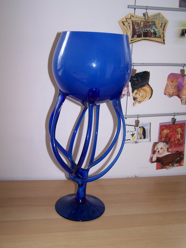 aparte mooie blauwe vaas (afm 41 cm hoog), Ophalen, Blauw, Glas, Nieuw