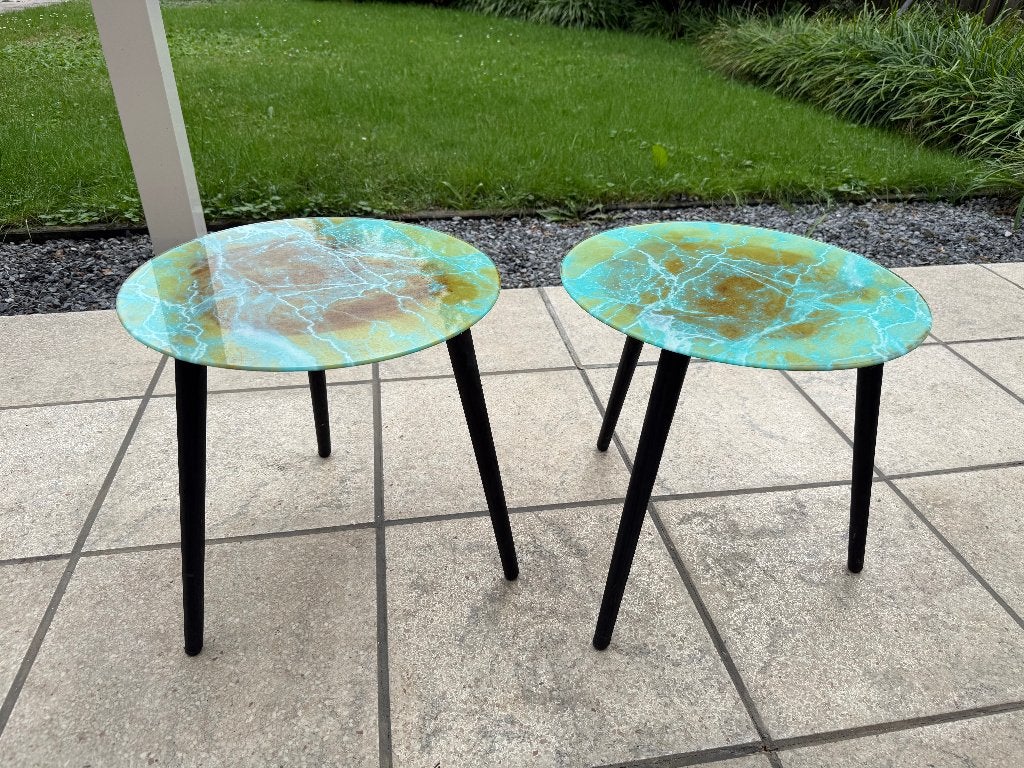 Set van 2 glazen bijzettafeltjes, Minder dan 55 cm, Gebruikt, Rond, Glas
