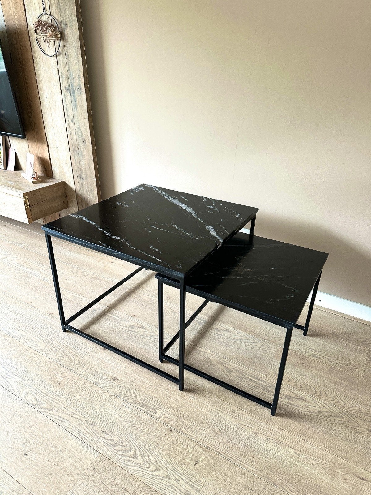 Marmer salontafel set van 2 - Nieuw!, Huis en Inrichting, Tafels | Sidetables, Ophalen, 50 tot 100 cm, Vierkant, Nieuw