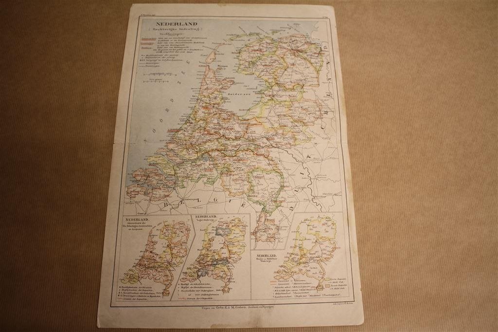 Antieke kaart - Nederland Staatkundig - Bruins 1895 !!, Boeken, Atlassen en Landkaarten, Gelezen, Ophalen of Verzenden, Landkaart
