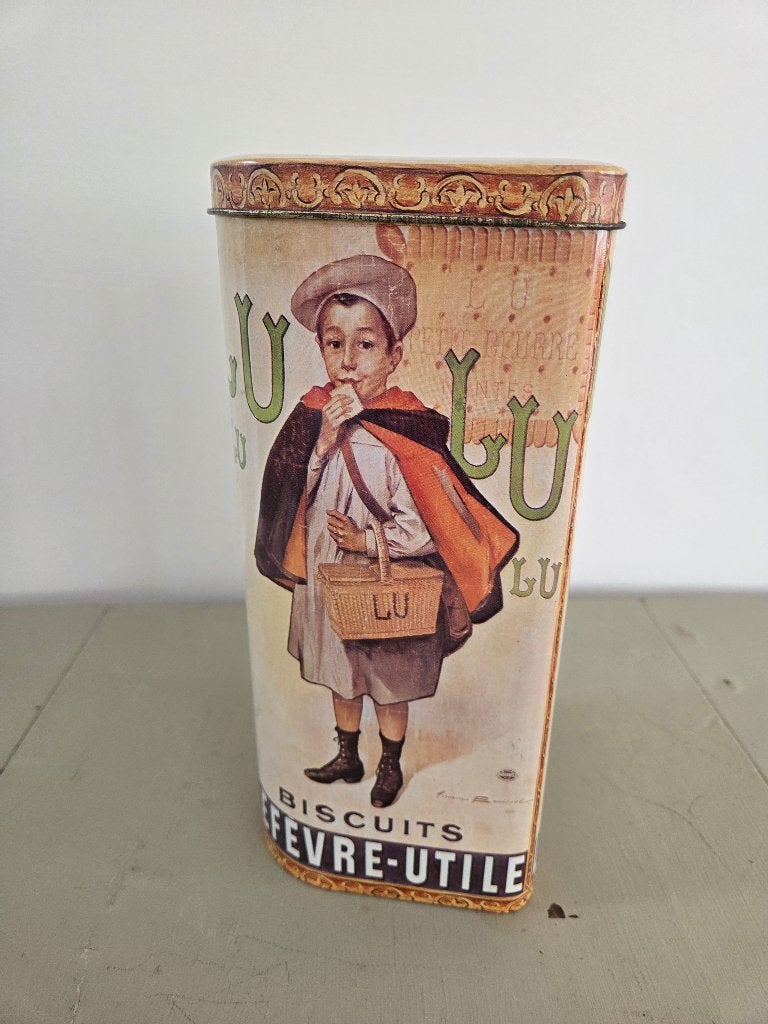 Vintage Frans koekjesblik Scholiertje, hart Lefèvre-Utile, Antiek en Kunst, Curiosa en Brocante, Ophalen of Verzenden