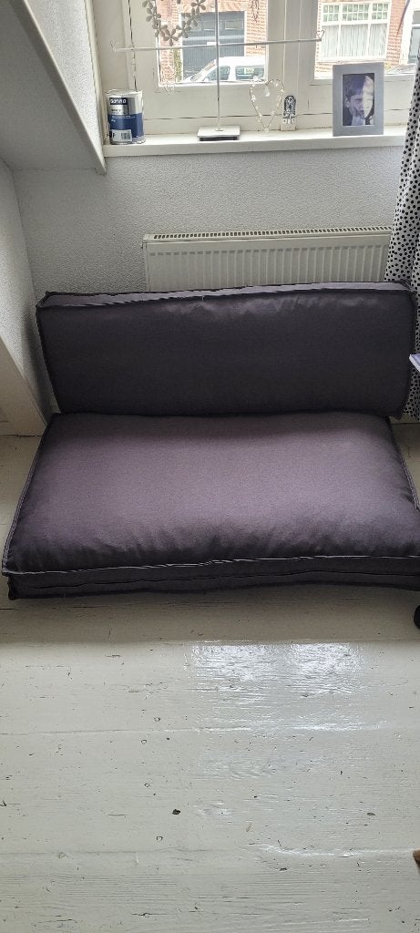 Donkergrijze palletbank/loungekussen, Ophalen, Gebruikt