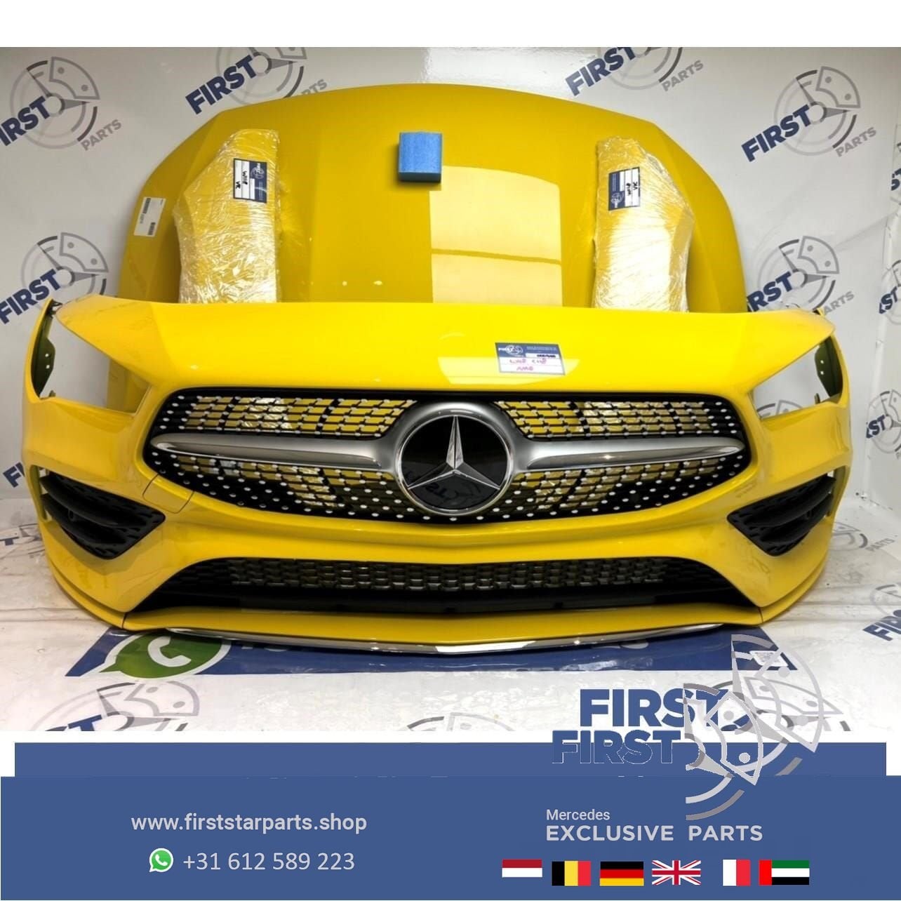 W118 C118 CLA AMG LINE VOORKOP GEEL origineel Mercedes 2018-, Auto-onderdelen, Carrosserie en Plaatwerk, Gebruikt, -, Voor, Ophalen of Verzenden