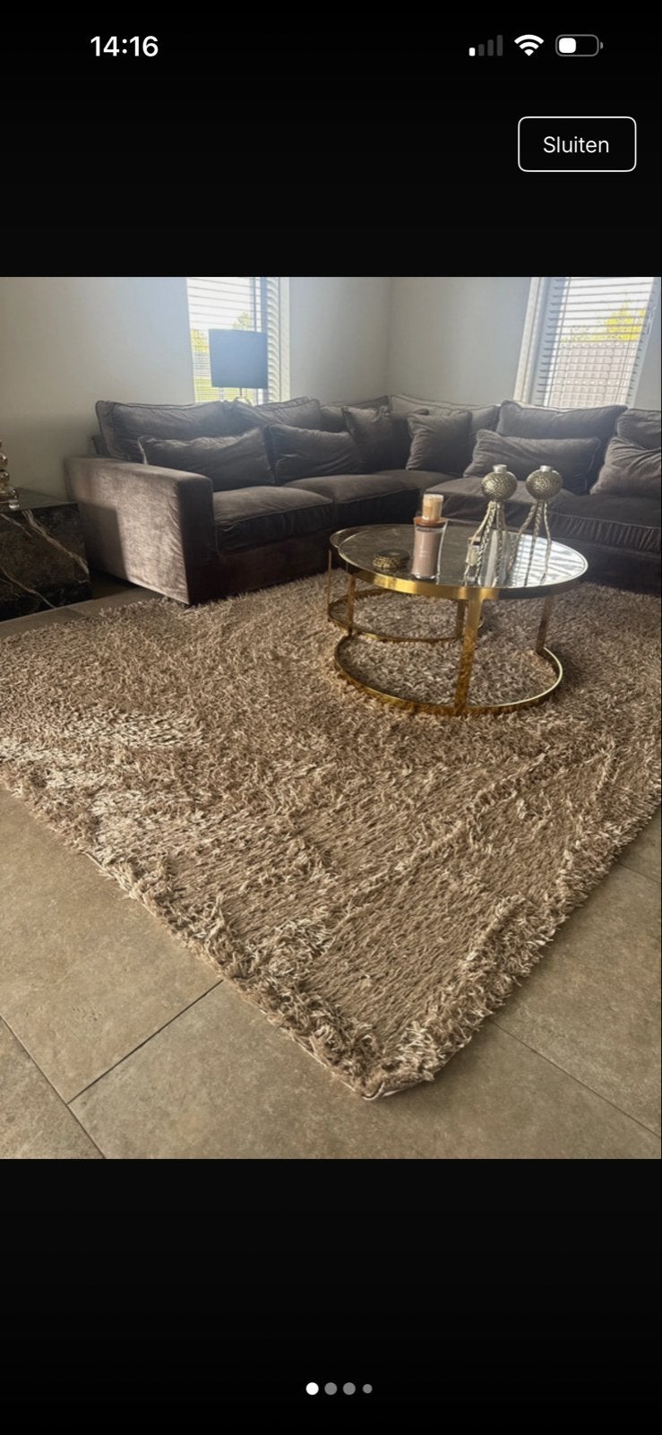 Hoogpolig Vloerkleed 240x350 cm Taupe Glans, Ophalen, Gebruikt, Bruin, 200 cm of meer
