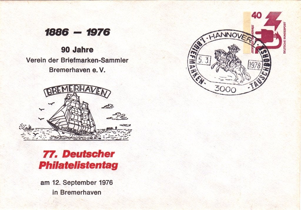 Duitsland. Envelop 1886 -- 19 77. 90 Jahre Bremerhaven e.V., Ophalen of Verzenden, Envelop