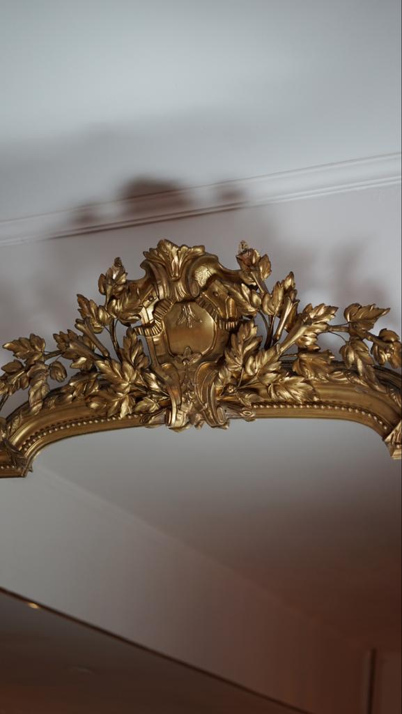 Antieke gouden kuifspiegel - hoogte 310 cm, Antiek en Kunst, Antiek | Spiegels, Ophalen of Verzenden, Rechthoekig, 50 tot 100 cm