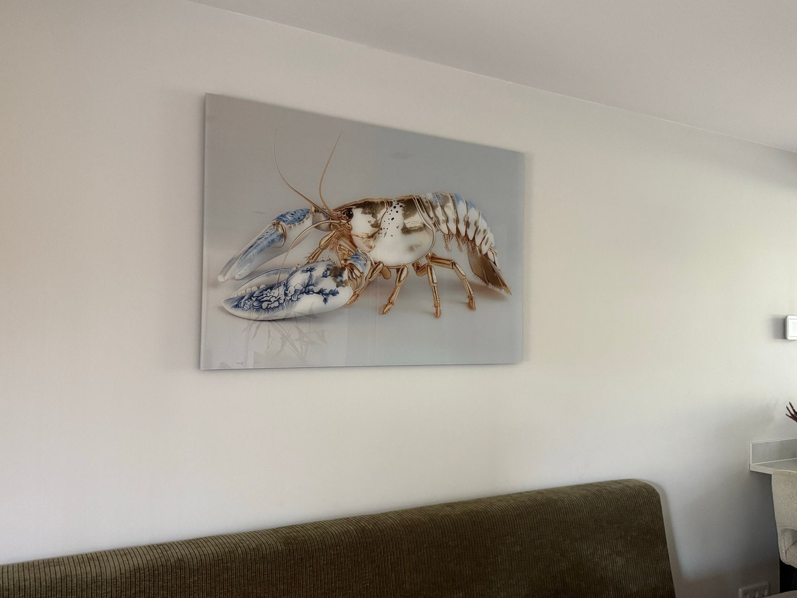 Schilderij Kreeft Delfts Blauw Goud - Unieke Wanddecoratie, Ophalen