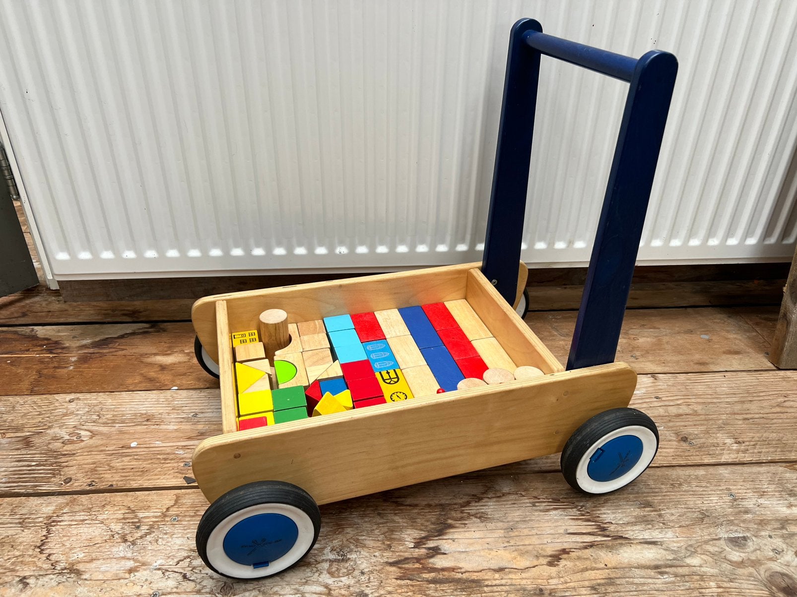 Van Dijk loopwagen / blokkenwagen blauw, Ophalen, Gebruikt, Duw- of Trekspeelgoed