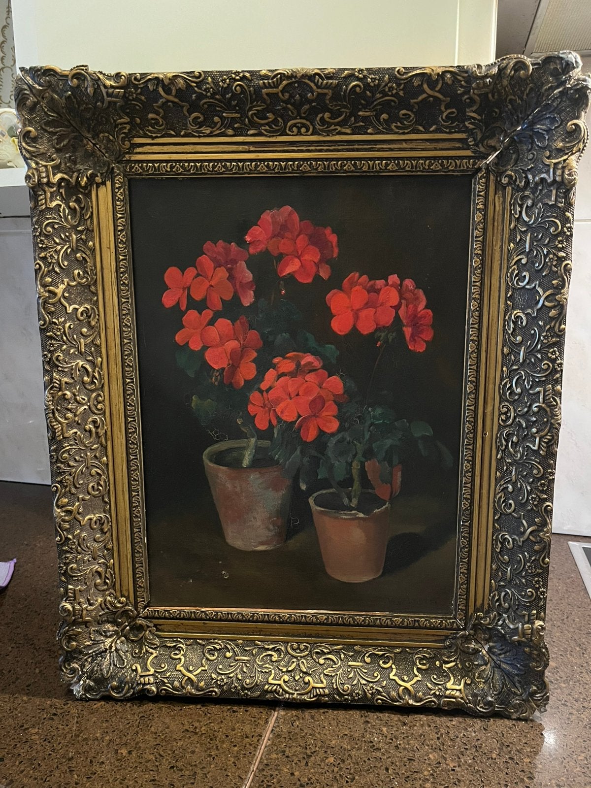 Antiek olieverf bloemen schilderij, Ophalen