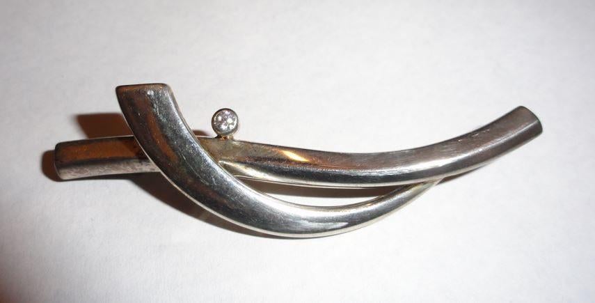 Broche Zilver modern zirkonia strak design Teka, 4 tot 7 cm, Verzenden, Nieuw, Zilver