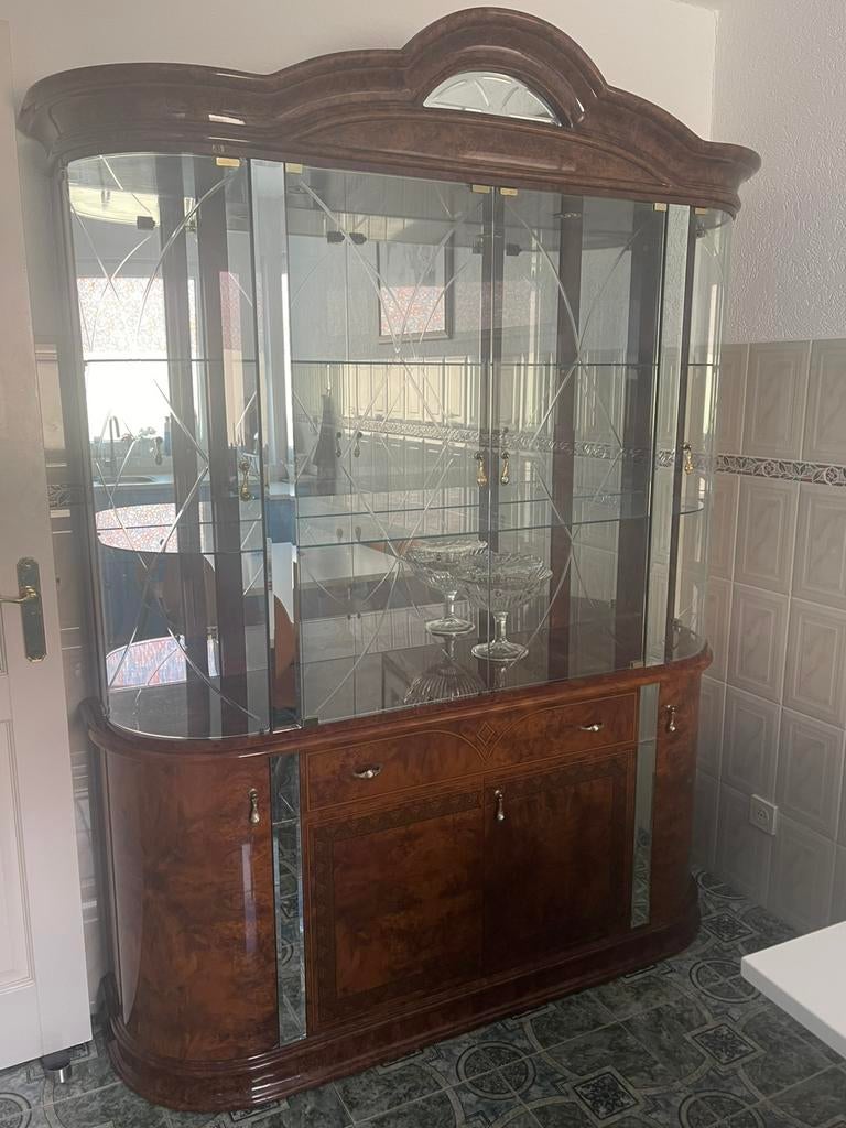 Antieke vitrinekast, Huis en Inrichting, Kasten | Vitrinekasten, 200 cm of meer, 150 tot 200 cm, Ophalen of Verzenden, Zo goed als nieuw