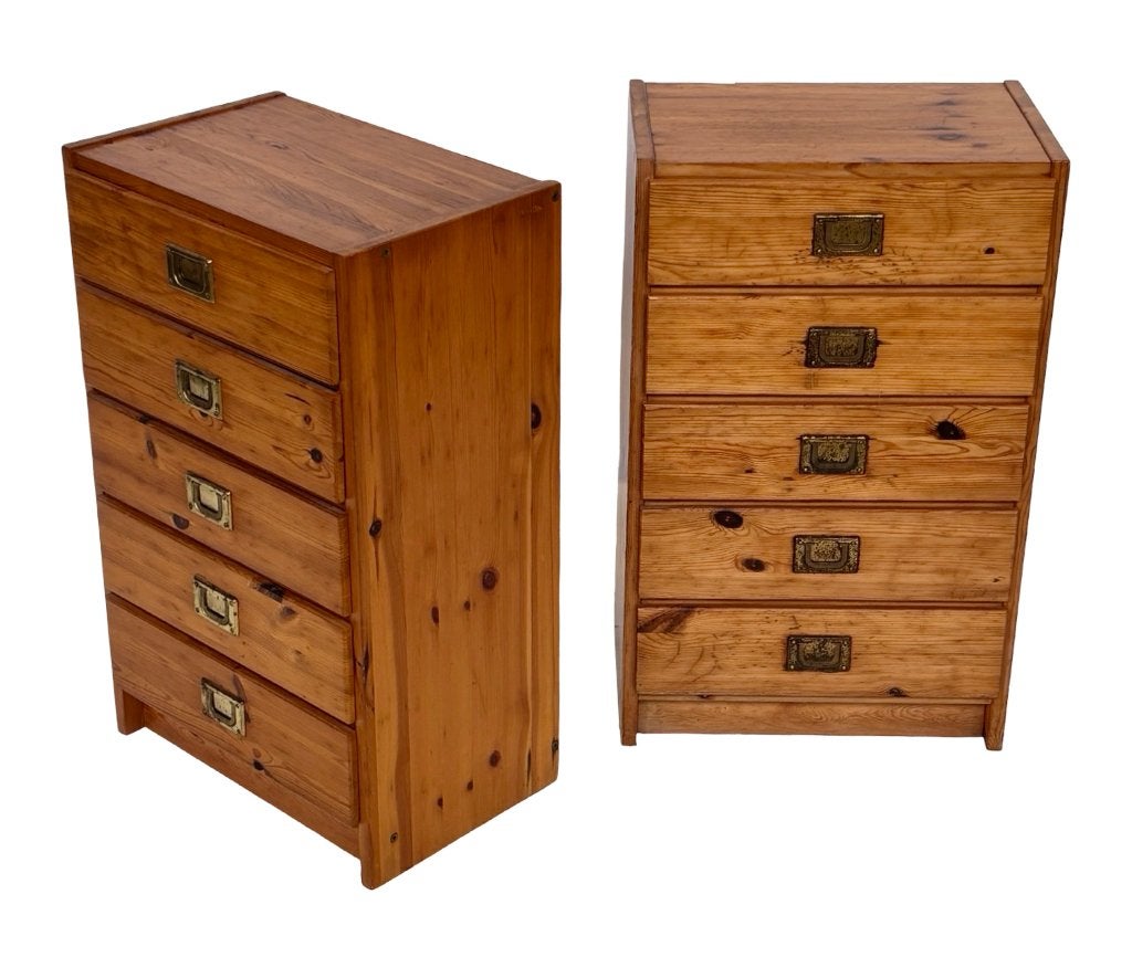 Vintage set nachtkastjes campaign stijl grenen hout jaren 70, Gebruikt, Minder dan 45 cm, Vintage, Vintage