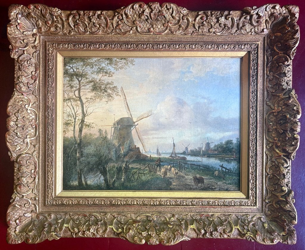Jan Evert Morel II - Hollands rivierenlandschap (ca. 1870), Antiek en Kunst, Nederlandse school, Doek, Ophalen of Verzenden, Landschap