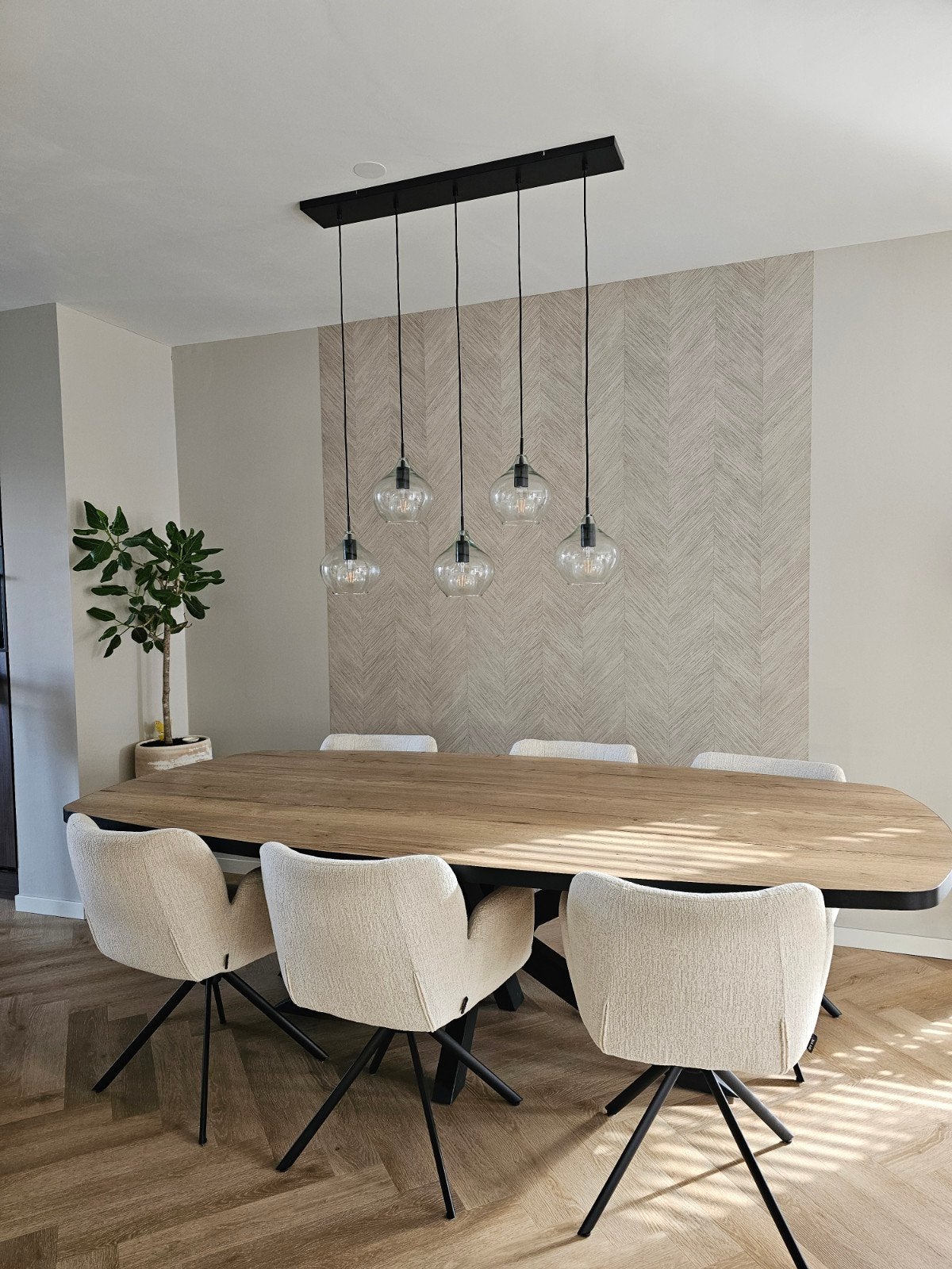 Hanglamp Zwart met 5 Glazen Kappen - Light & Living, Ophalen, Nieuw, Glas, E27 (groot)
