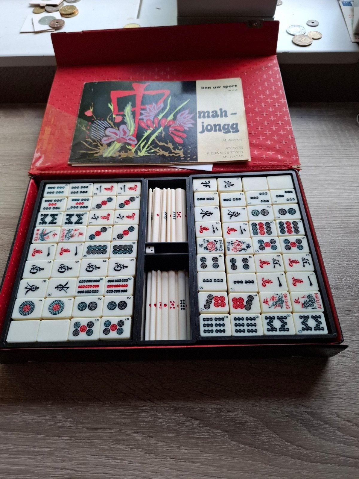 Vintage Mahjong spel in koffer - Compleet, Drie of vier spelers, Ophalen, Gebruikt
