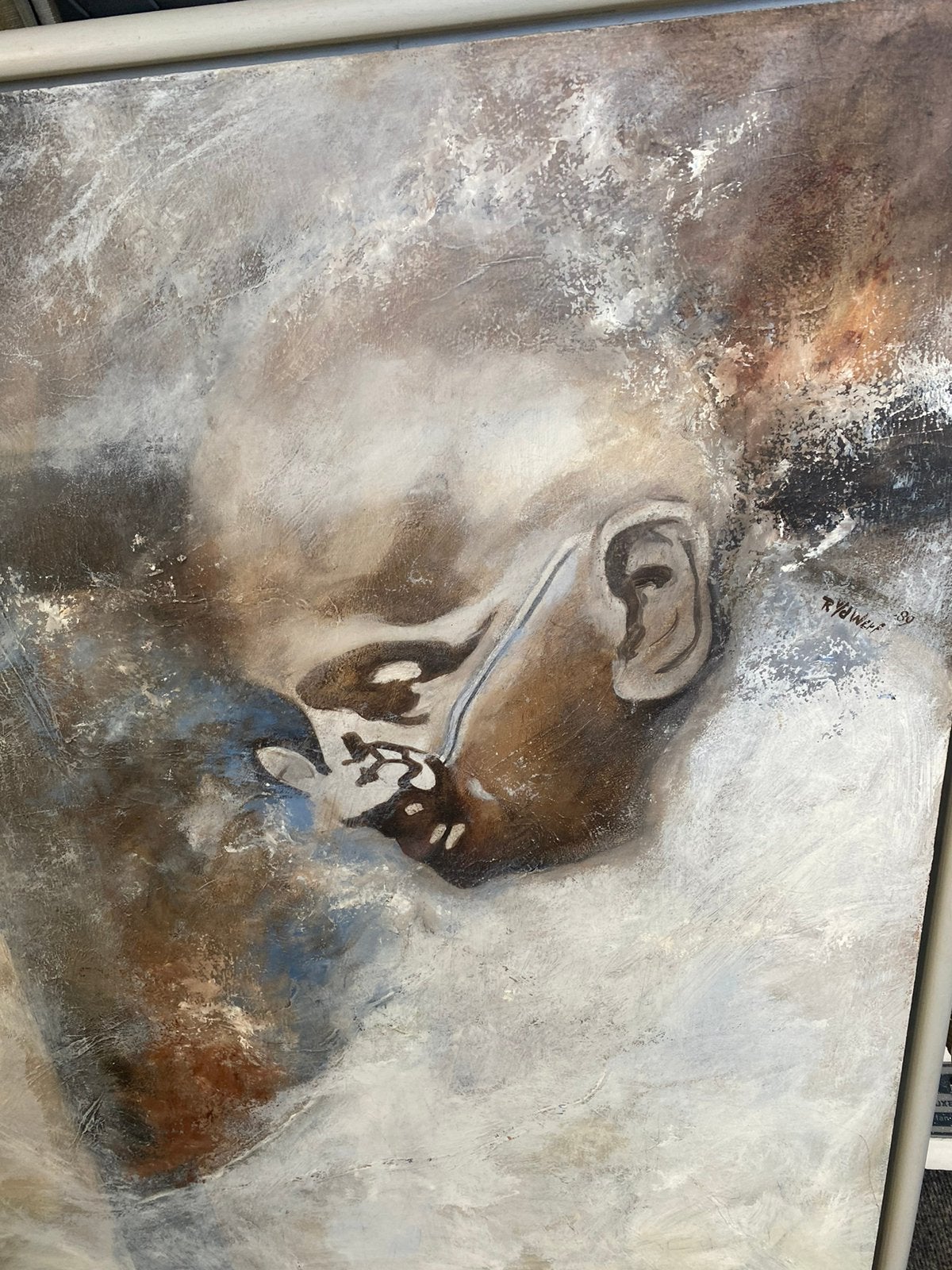 Jaren 90 GANDI op hout  RON van de WERF, Ophalen of Verzenden, Portret