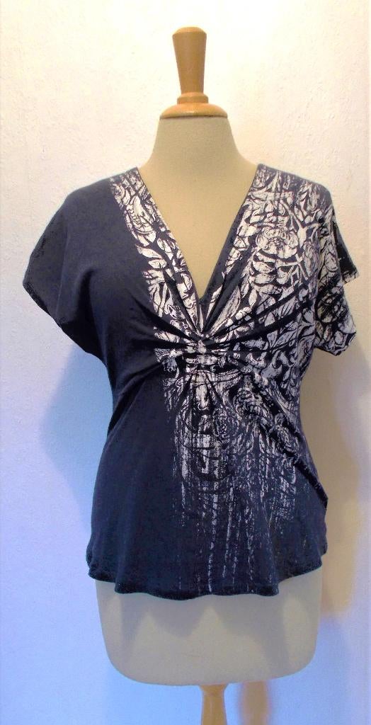 Leuke blauw/witte 100% katoen print top van Didi! 40, Maat 38/40 (M), Zo goed als nieuw, Korte mouw, Verzenden