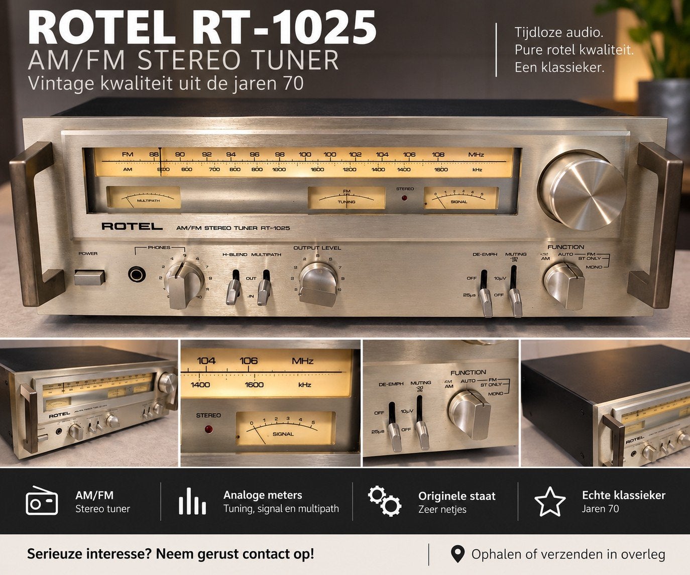 Rotel RT-1025 Vintage AM/FM Stereo Tuner, Ophalen, Zo goed als nieuw, Analoog