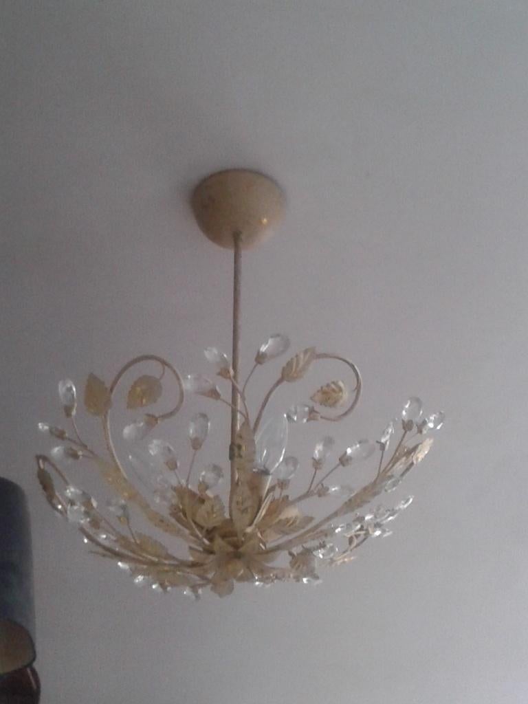 KROONLUCHTER ~ Smeedijzer met KRISTAL ~ Italiaans HANDWERK, Ophalen, Zo goed als nieuw, Glas