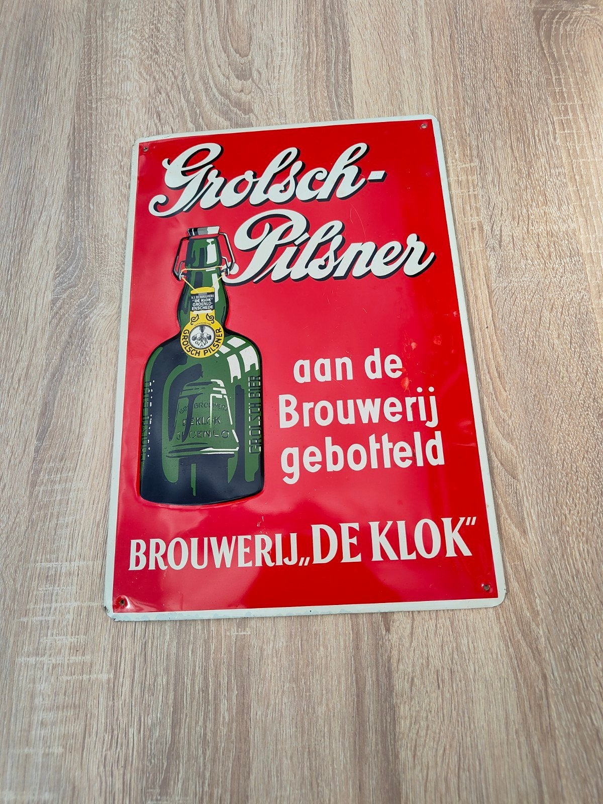 Vintage Grolsch Pilsner Reclamebord, Verzamelen, Ophalen of Verzenden, Gebruikt, Reclamebord, Plaat of Schild, Grolsch