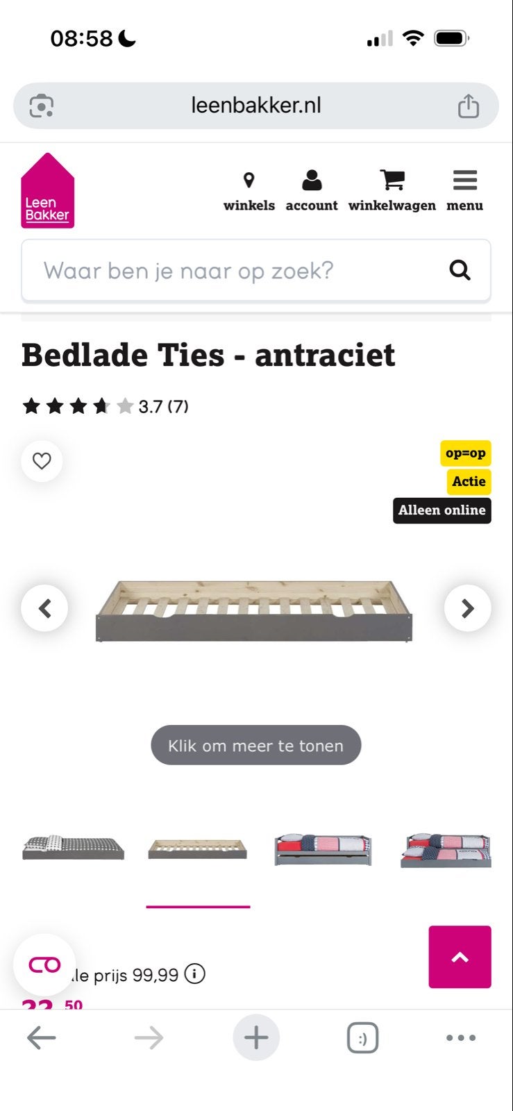 Bedlade Ties - antraciet (onder bed), Ophalen, Gebruikt, 90 cm, Eenpersoons