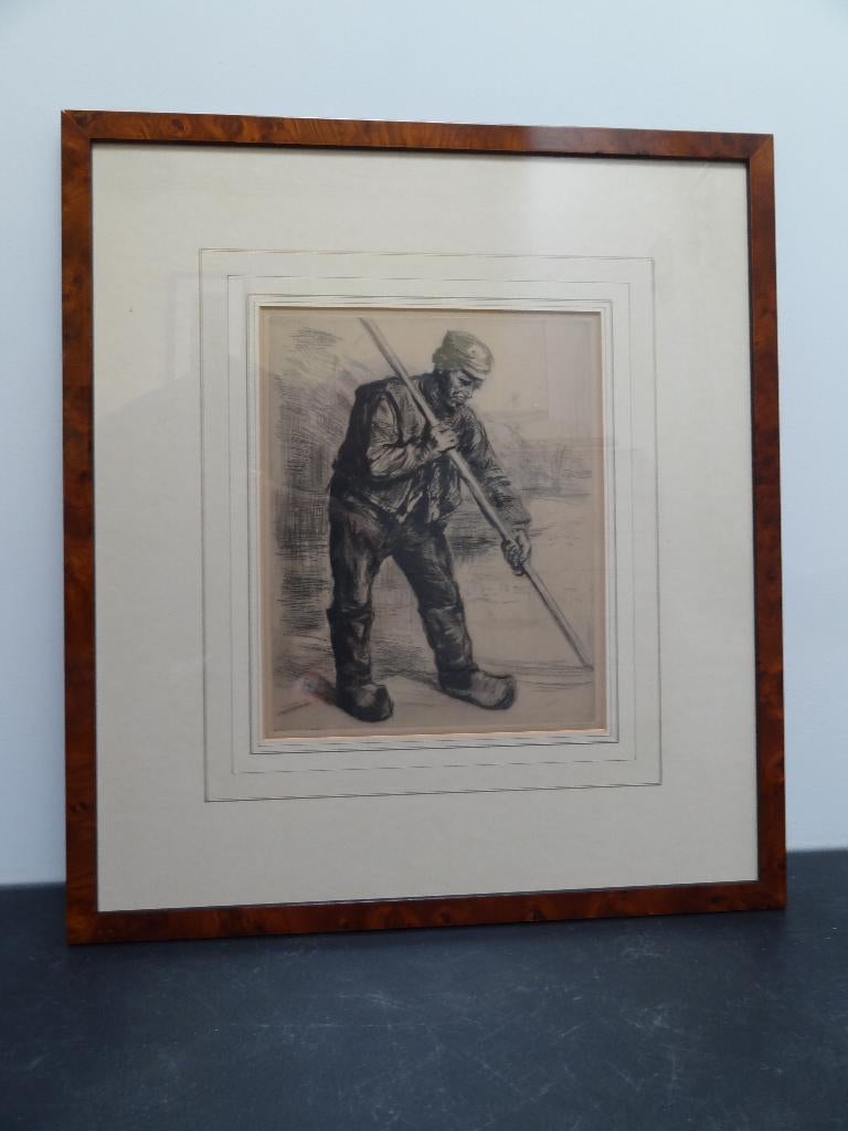 ets man op klompen die baggert met een stok, W. Dingemans, Dagelijks leven, Origineel, 1900 - 1949, Verzenden