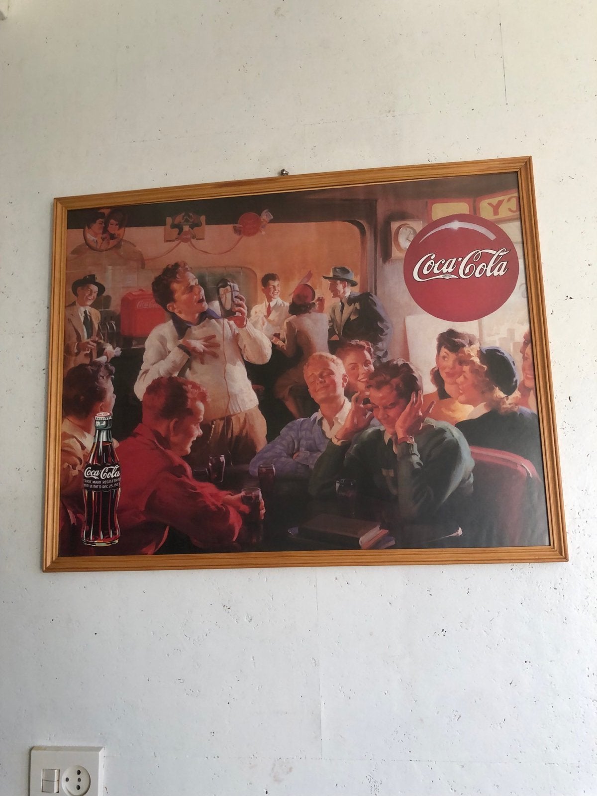 Vintage Coca-Cola reclame poster in lijst, Ophalen, 50 – 75, Gebruikt, 75 tot 100 cm