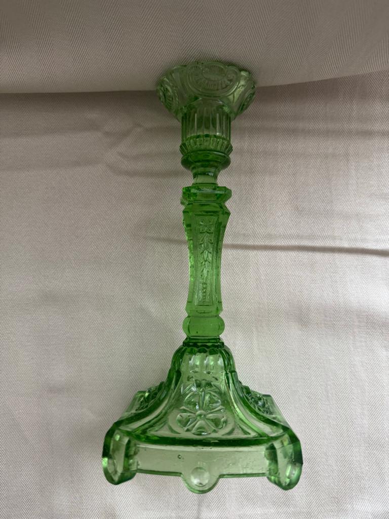 Antieke Art Deco Kandelaars - Groen Glas, Ophalen of Verzenden, Glas