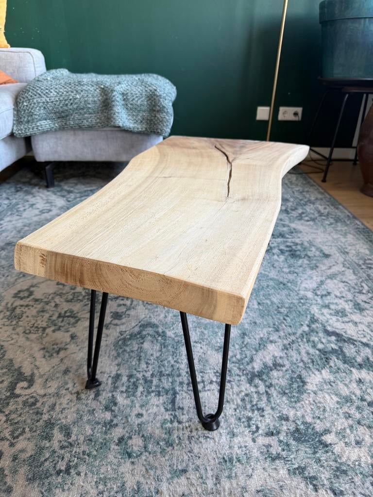 Eikenhouten Salontafel met Metalen Poten, Huis en Inrichting, Tafels | Salontafels, Ophalen, 100 tot 150 cm, Eikenhout, 50 tot 100 cm