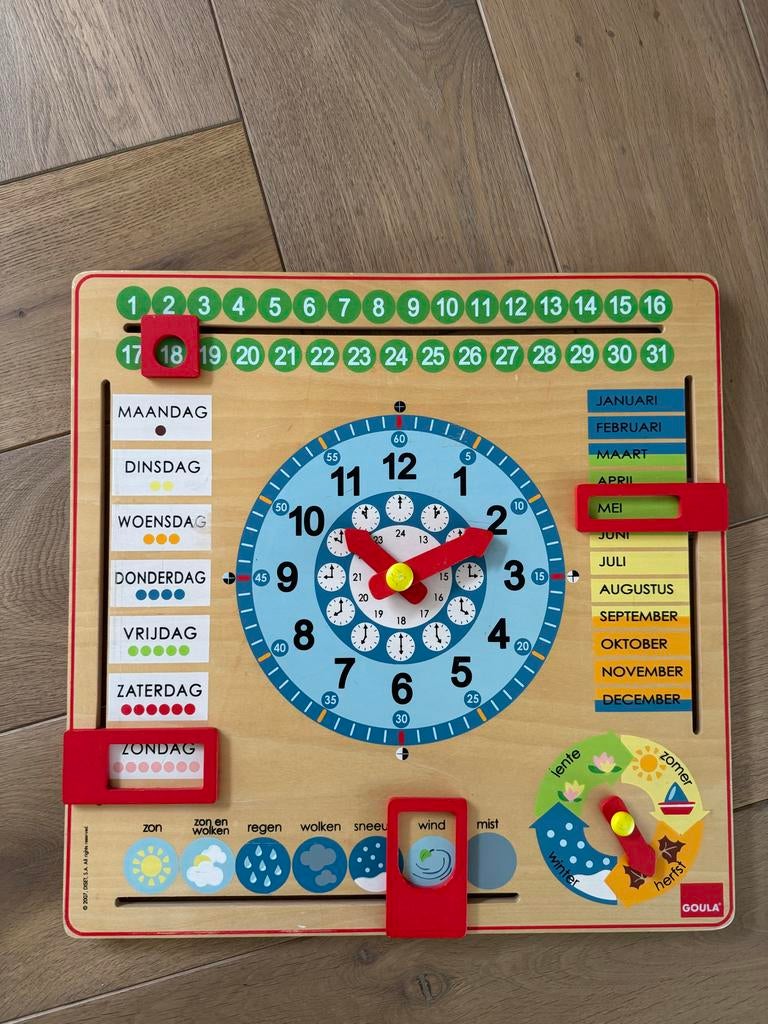 Goula Houten Kalender en Klok Leerbord voor Kinderen, Ophalen of Verzenden, Zo goed als nieuw
