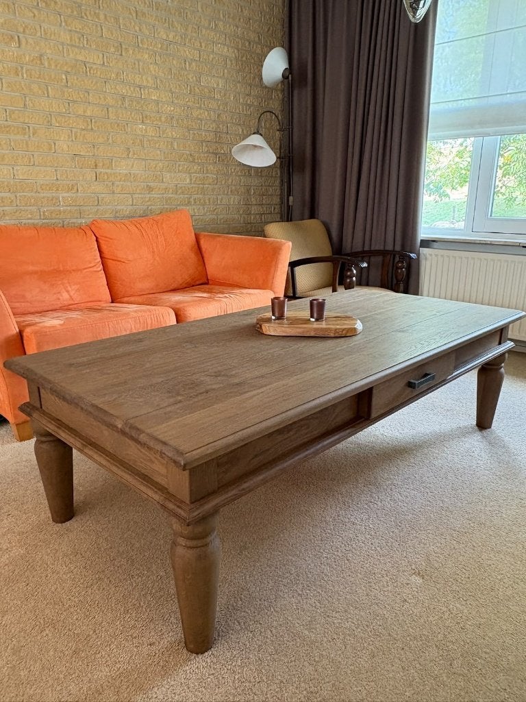 Eiken salontafel met lade, Huis en Inrichting, Ophalen, 50 – 75, Eikenhout, Natuurlijk
