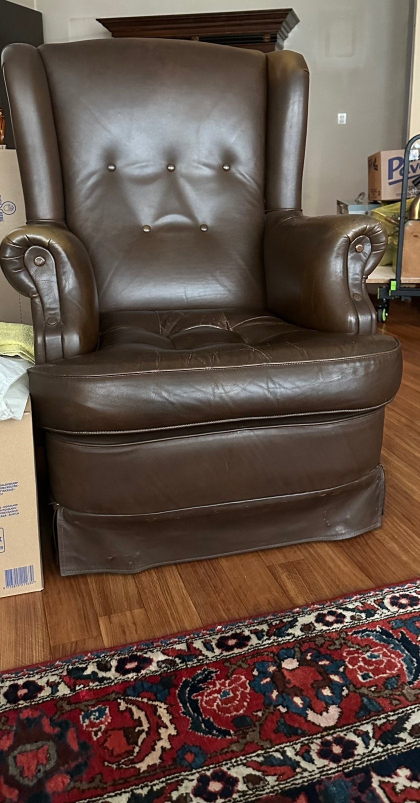 Chesterfield wingback fauteuil, Ophalen, Gebruikt, Chesterfield vintage, Leer