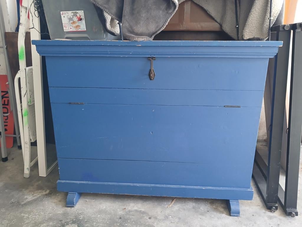 vintage blauwe houten kist, Tuin en Terras, Ophalen, Hout, Overige typen