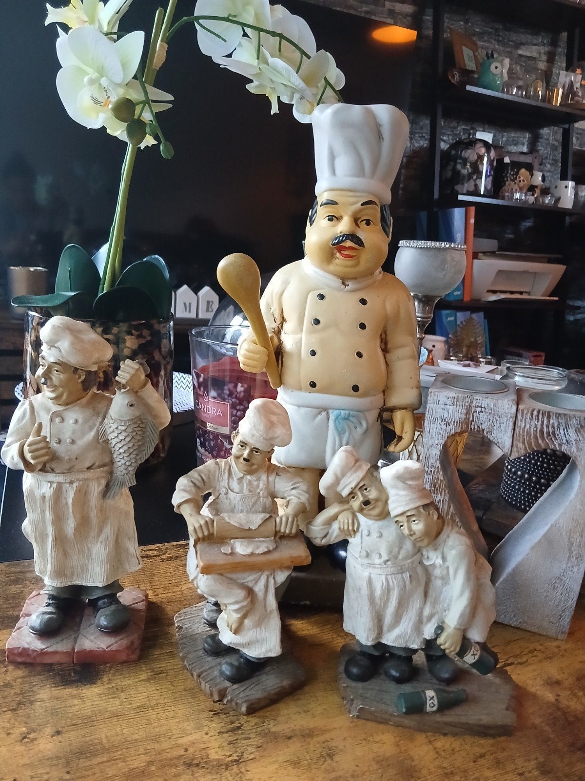 Set van 4 Chef-kok Beeldjes - Decoratieve Keukenfiguren, Ophalen of Verzenden