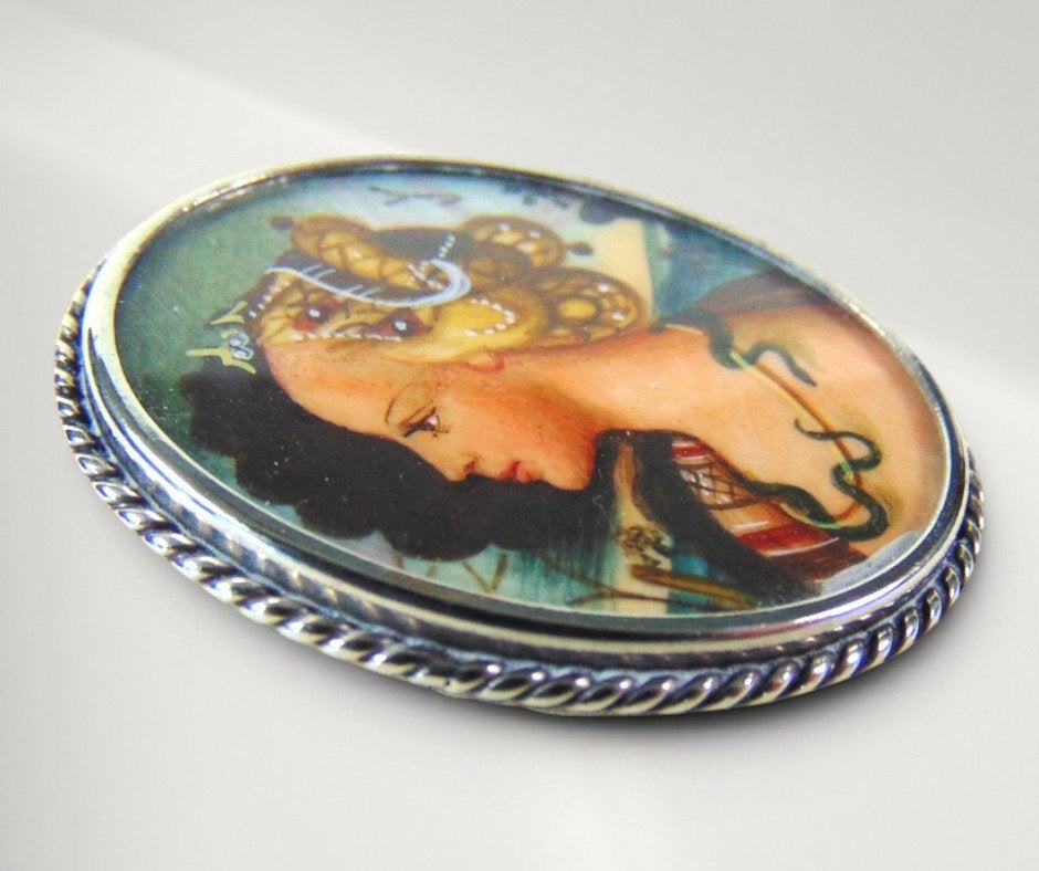 Antiek Italië 800 zilver geschilderd portret hanger/broche!, Sieraden, Tassen en Uiterlijk, Broches, Overige kleuren, Verzenden