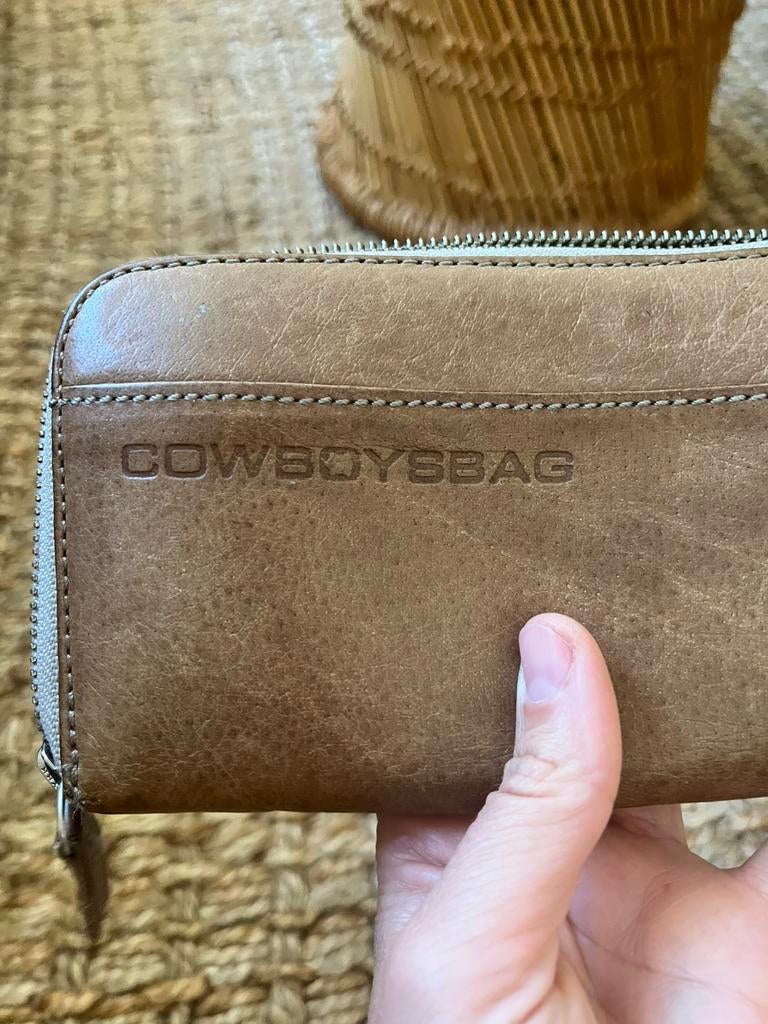 Leren Cowboysbag portemonnee/beurs beige, Ophalen, Zo goed als nieuw, Beige, Leer