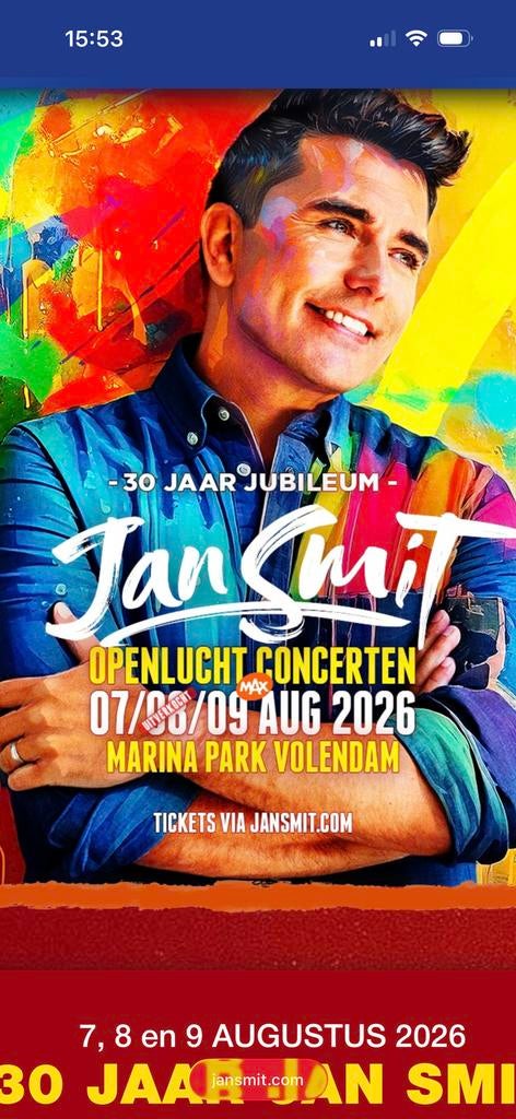 2 tickets voor Jan Smit, Twee personen, Augustus
