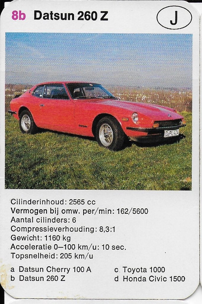 Kw4497 autokaartje 8b datsun 260 z, Ophalen of Verzenden, Zo goed als nieuw, Auto's