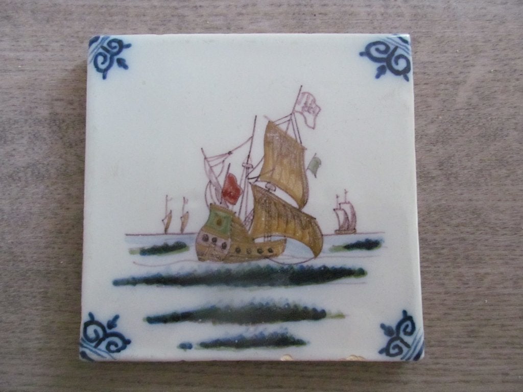 Makkum Tichelaar Wandtegel Schip Gemerkt, Ophalen of Verzenden