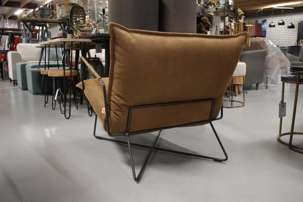 2 x luxe fauteuil EARL Jess design metaal leer armleuningen, Huis en Inrichting, Fauteuils, Ophalen, 75 tot 100 cm, Zo goed als nieuw