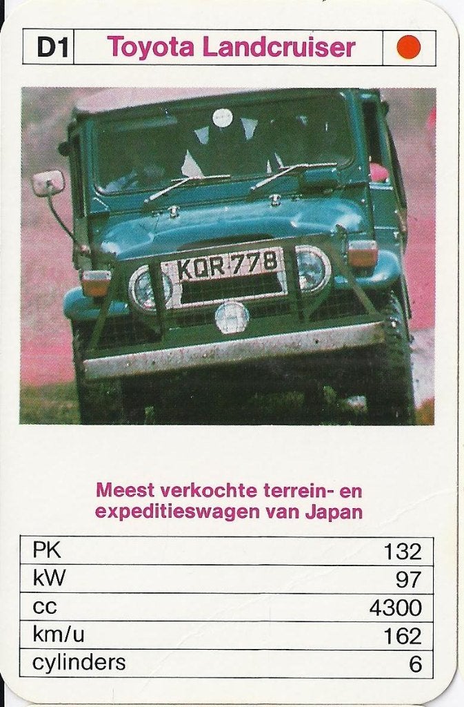Kw1943 autokaartje d1 terreinwagen toyota landcruiser, Ophalen of Verzenden, Zo goed als nieuw, Auto's