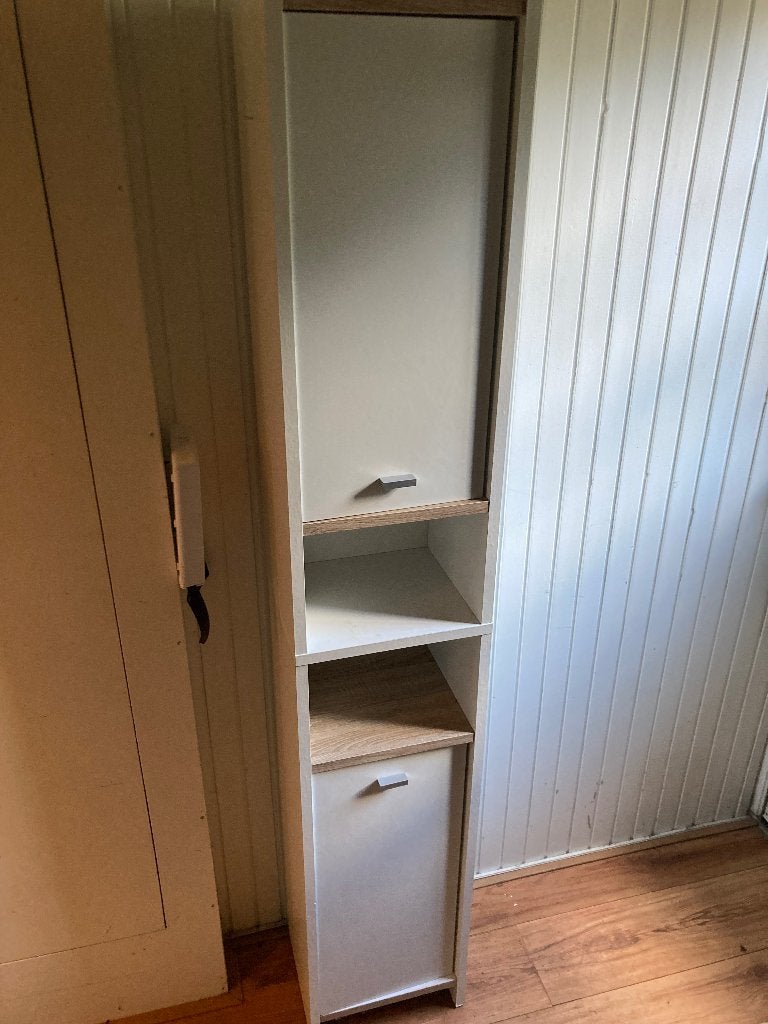 Livarno living hoge badkamerkast boston wit met eiken kast, Ophalen, (Half)hoge kast, Minder dan 50 cm, Gebruikt