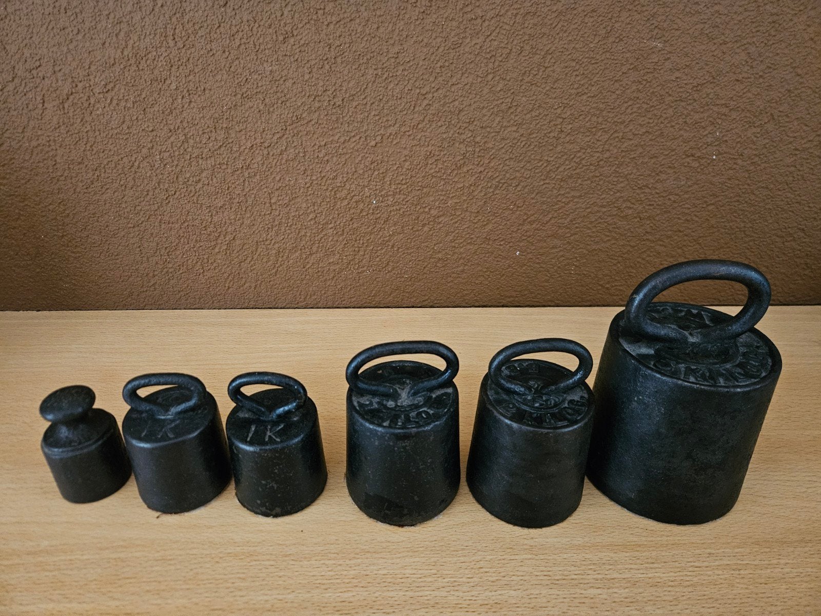 Antieke gietijzeren gewichten set - 6 stuks., Ophalen of Verzenden
