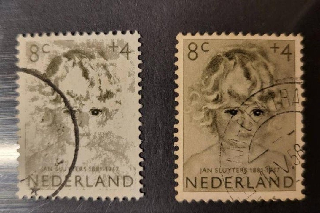 Misdruk Nederland kind 1957, missende kleur, Ophalen of Verzenden, Na 1940, Gestempeld